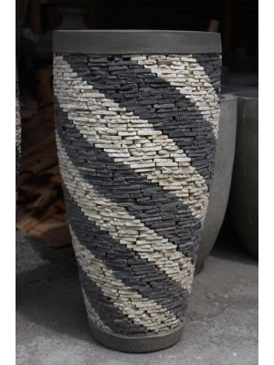 Round Black & White Marble Pot Tall Cita Mulya Kreasi